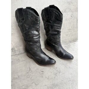 VTG Cathy Jean Black Leather Cowgirl Slouchy Western Cowboy Boots Women’s 7